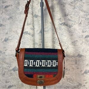 Will Leather Goods Southwestern Woven Carpet Canvas Leather Crossbody Messenger